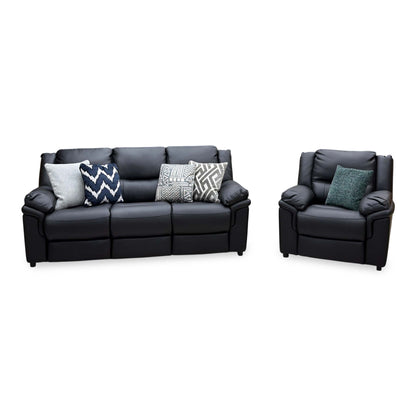 'Albion' Black Luxury Faux Leather High Back 3 Seater + Armchair Set