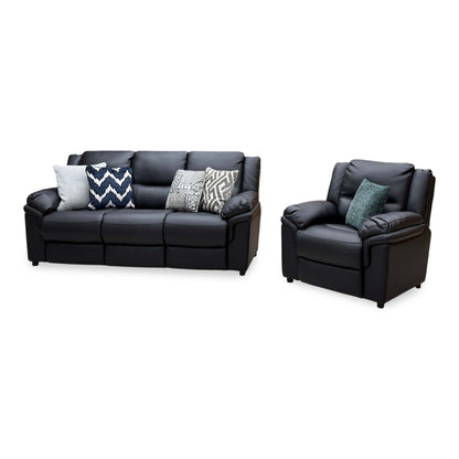 'Albion' Black Luxury Faux Leather High Back 3 Seater + Armchair Set
