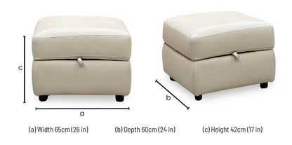 World of Leather ‘Touch’ Bv-862c Bisque Cream Leather Storage Footstool