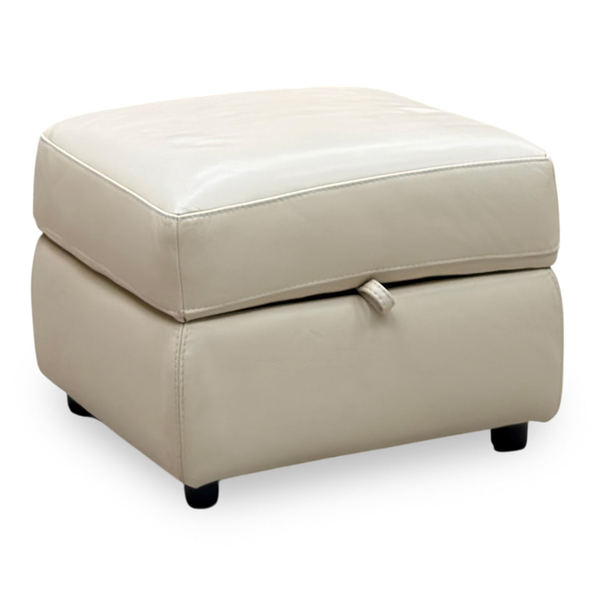 World of Leather ‘Touch’ Bv-862c Bisque Cream Leather Storage Footstool