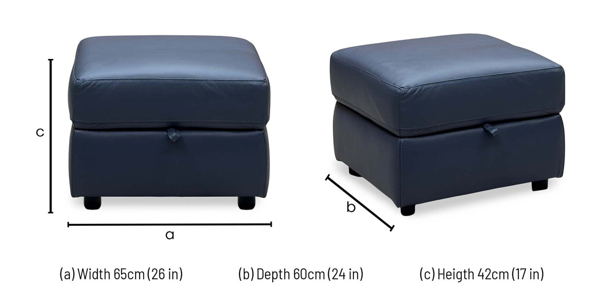 World of Leather Touch ocean blue leather storage footstool dimensions: width 65cm, depth 60cm, height 42cm