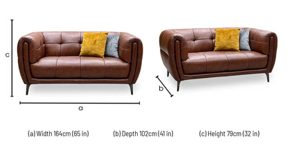 Sienna butterscotch brown leather 2 seater sofa dimensions: width 164cm, depth 102cm, height 79cm