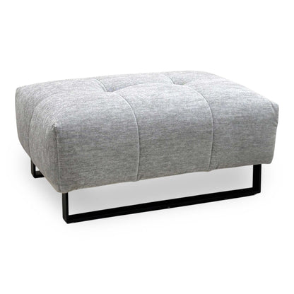 Shelby dove grey fabric footstool, angled view from the right
