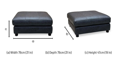 Romilly navy blue leather footstool dimensions: width 79cm, depth 79cm, height 47cm