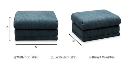 G Plan Malvern teal fabric storage footstool dimensions: width 71cm, depth 56cm, height 41cm
