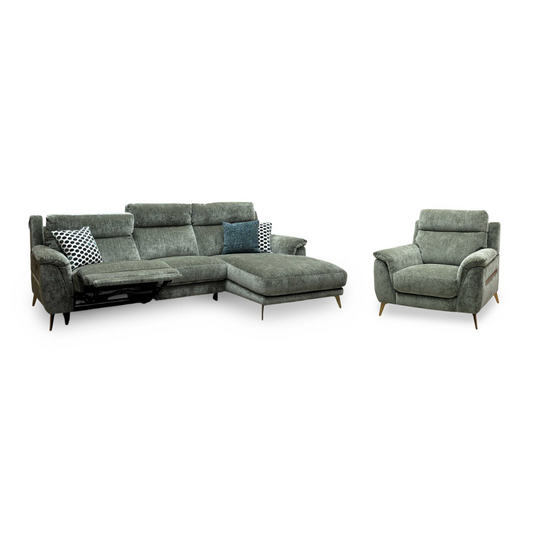 'Eclipse' Fab-Crn-R353 Forest Green Br Chenille Fabric Power Recliner Corner Sofa with Power Headrests + Armchair Set