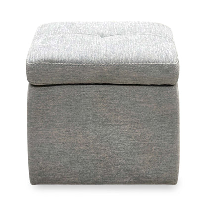 Front view of the Easy Tray wild dove grey fabric storage footstool with the lid closed