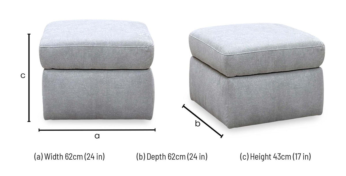 Berlin rosy light grey fabric storage footstool dimensions: width 62cm, depth 62cm, height 43cm