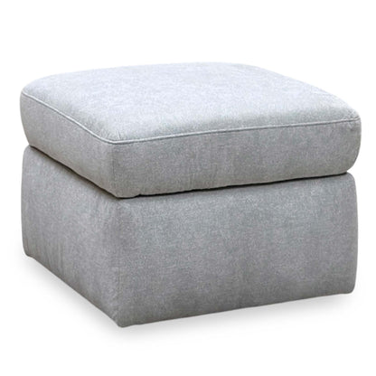 Berlin rosy light grey fabric storage footstool, angled view with a piped cushioned lid
