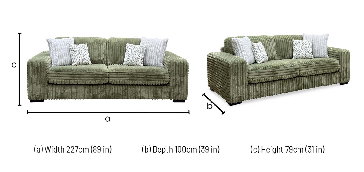 'Cosy’ Olive Green Faux Fur 3 Seater Sofa