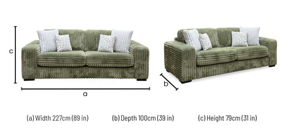 'Cosy’ Olive Green Faux Fur 3 Seater Sofa