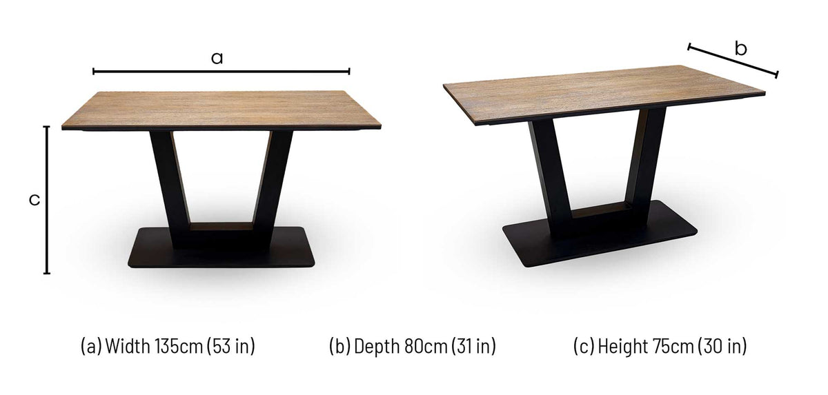Venus Jupiter finish dining table dimensions: width 135cm, depth 80cm, height 75cm