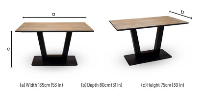 Venus Jupiter finish dining table dimensions: width 135cm, depth 80cm, height 75cm