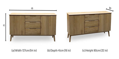 Stockholm light oak solid oak large sideboard dimensions: width 137cm, depth 41cm, height 80cm