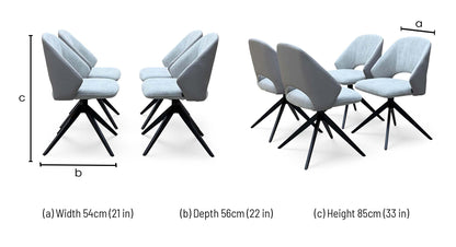 Raul stone grey fabric swivel dining chair dimensions: width 54cm, depth 56cm, height 85cm