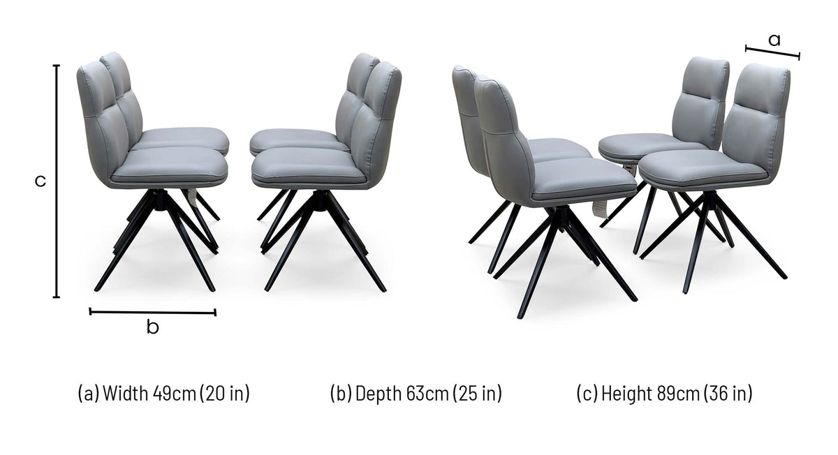 Quattro stone grey faux leather swivel dining chair dimensions: width 49cm, depth 63cm, height 89cm