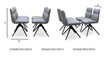 Quattro stone grey faux leather swivel dining chair dimensions: width 49cm, depth 63cm, height 89cm