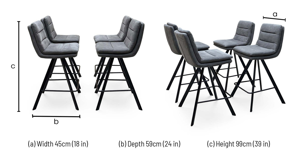 Bodahl Njord anthracite grey fabric swivel bar stool dimensions: width 45cm, depth 59cm, height 99cm