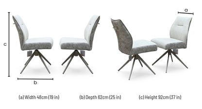 Mirage swivel dining chair dimensions: width 48cm, depth 62cm, height 92cm