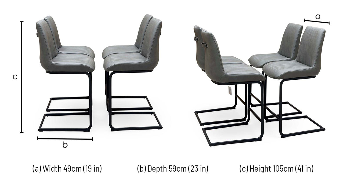Terra grey faux leather bar stool dimensions: width 49cm, depth 59cm, height 105cm
