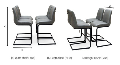 Terra grey faux leather bar stool dimensions: width 49cm, depth 59cm, height 105cm