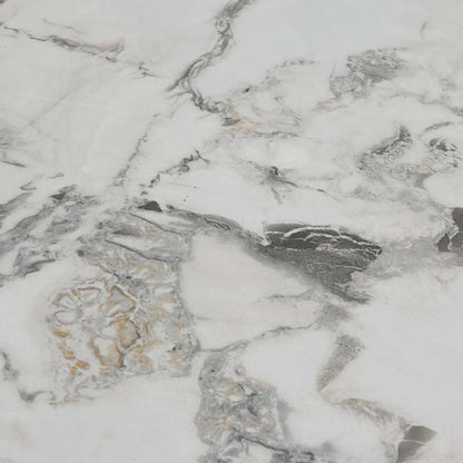 Close-up of the white and grey marble effect ceramic top used on the Avorio dining table