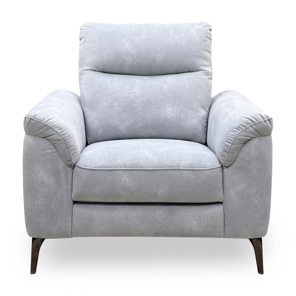 Front view of the Morgan smoke grey velvet chair with a deep seat cushion