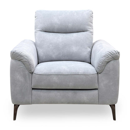 Front view of the Morgan smoke grey velvet chair with a deep seat cushion