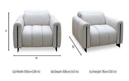 Giorgio light grey leather armchair dimensions: width 100cm, depth 108cm, height 76cm