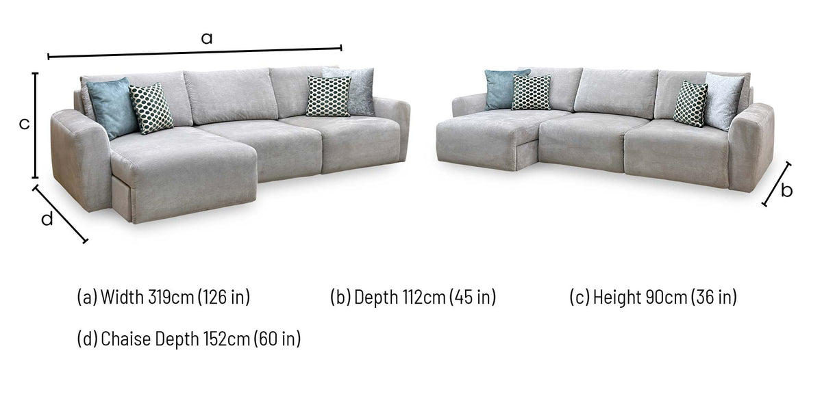 Ideal Home 'Gemini' Fab-Can-R452 Grey Mist Fabric 3 Seater Sofa with Chaise Storage