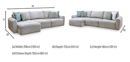 Ideal Home 'Gemini' Fab-Can-R452 Grey Mist Fabric 3 Seater Sofa with Chaise Storage