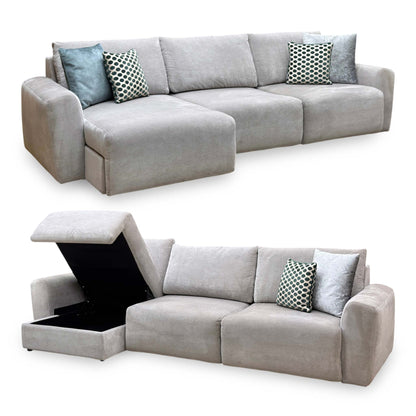 Ideal Home 'Gemini' Fab-Can-R452 Grey Mist Fabric 3 Seater Sofa with Chaise Storage