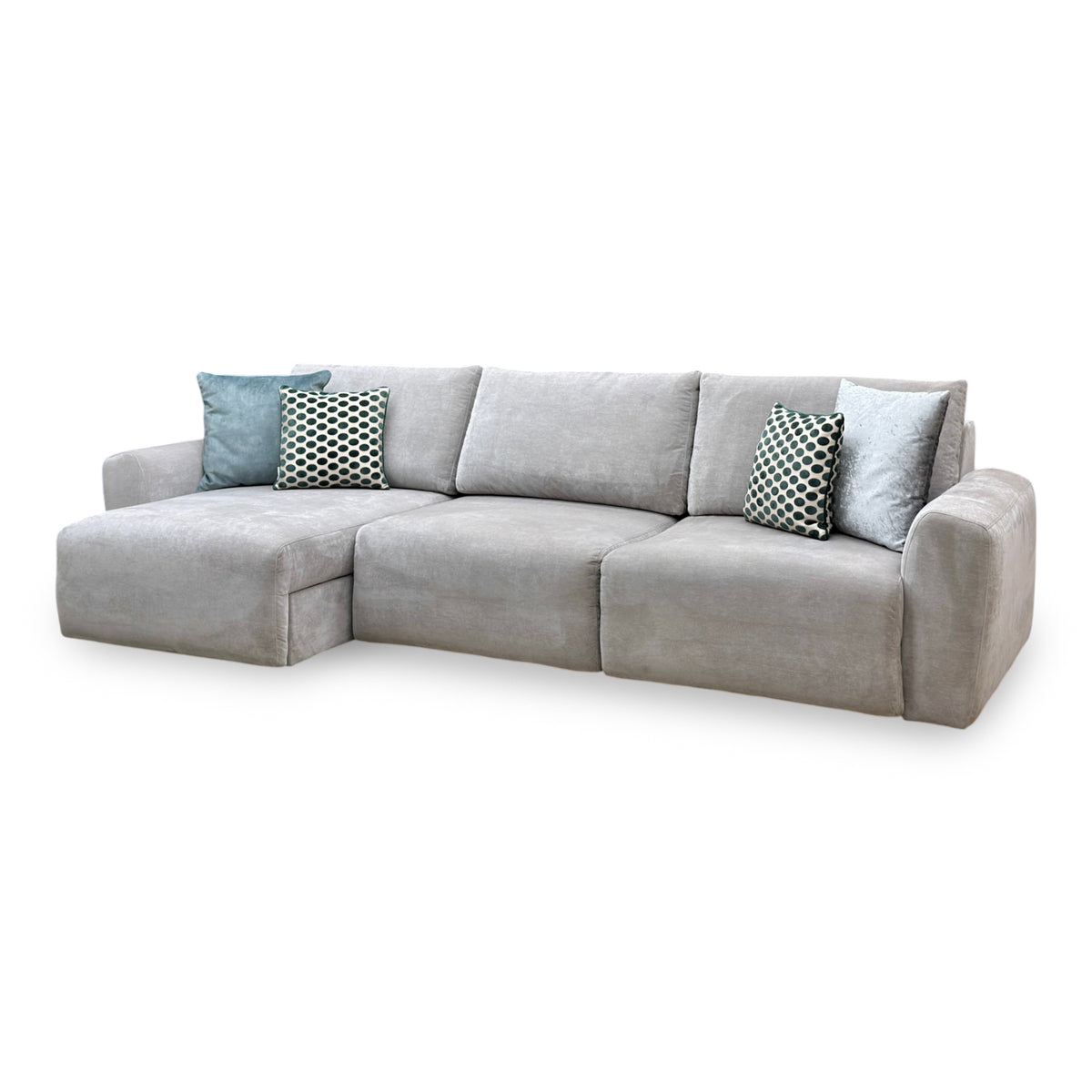 Ideal Home 'Gemini' Fab-Can-R452 Grey Mist Fabric 3 Seater Sofa with Chaise Storage