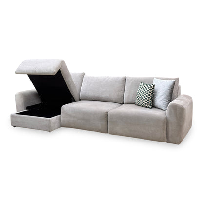 Ideal Home 'Gemini' Fab-Can-R452 Grey Mist Fabric 3 Seater Sofa with Chaise Storage