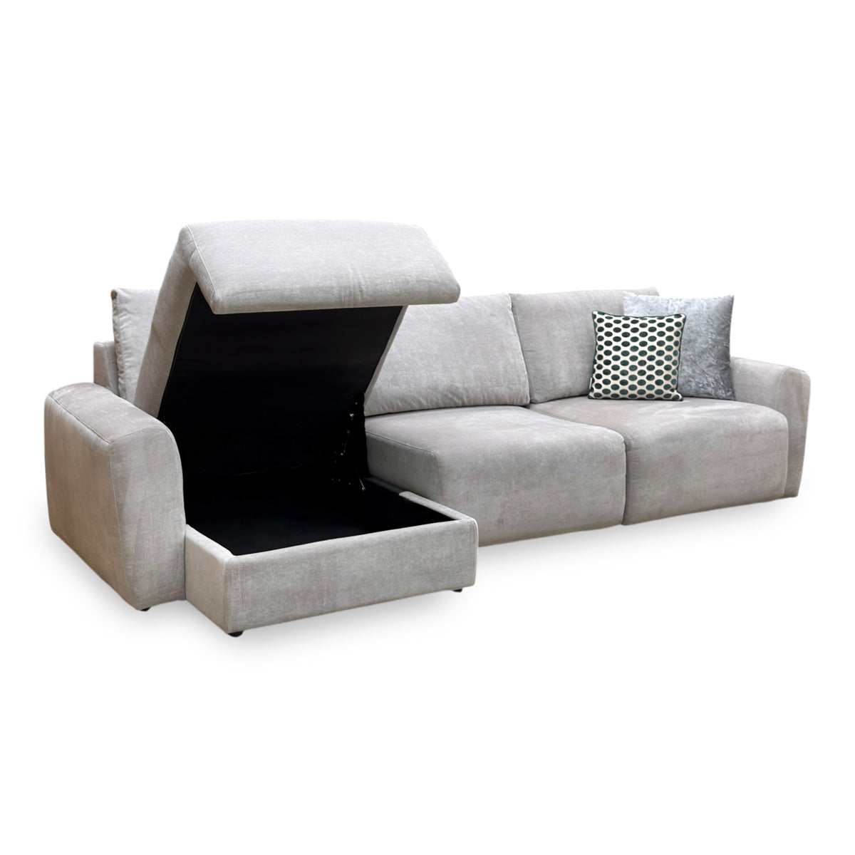 Ideal Home 'Gemini' Fab-Can-R452 Grey Mist Fabric 3 Seater Sofa with Chaise Storage