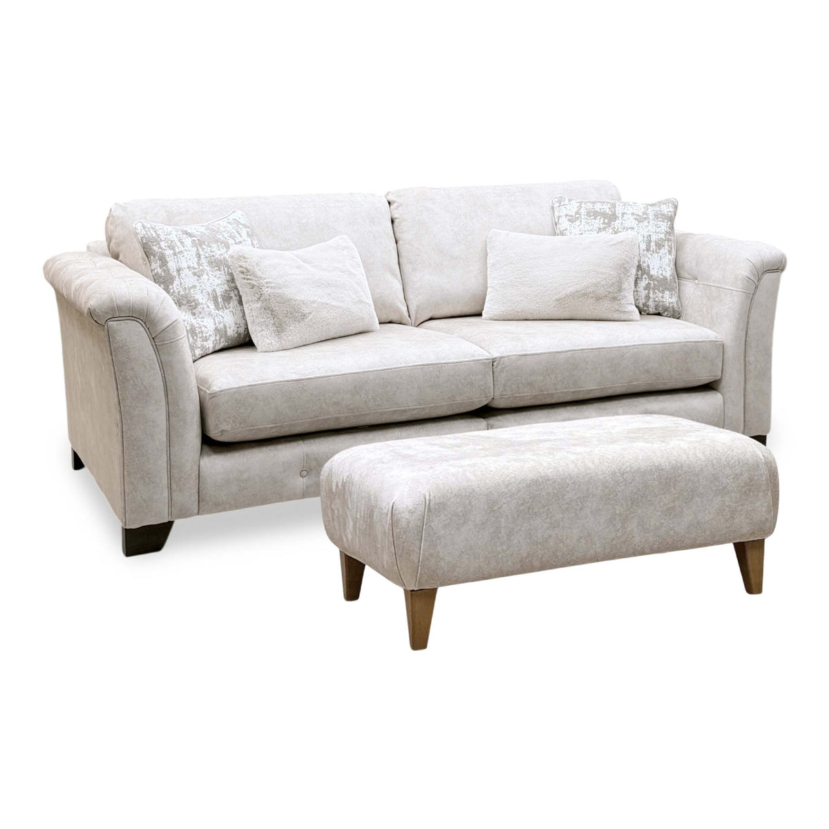 'Aura' Kenzo Cream Dw Ft Fabric 4 Seater Classic Back Split Frame Sofa with Footstool