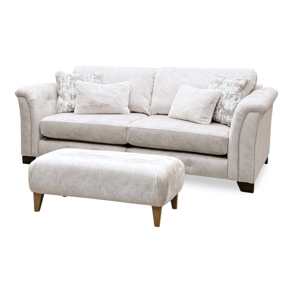 'Aura' Kenzo Cream Dw Ft Fabric 4 Seater Classic Back Split Frame Sofa with Footstool
