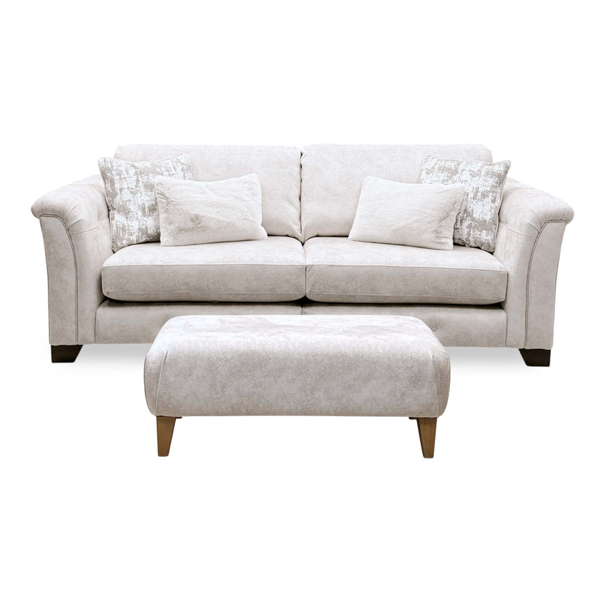 'Aura' Kenzo Cream Dw Ft Fabric 4 Seater Classic Back Split Frame Sofa with Footstool