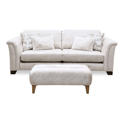 'Aura' Kenzo Cream Dw Ft Fabric 4 Seater Classic Back Split Frame Sofa with Footstool