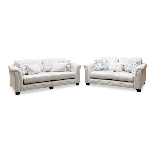 'Aura' Kenzo Cream Dw Ft Velvet Fabric 4 + 3 Seater Classic Back Split Frame Sofa Set