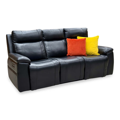 ‘Aero’ Jet Black Cat-40:23 Leather 3 Seater Power Recliner Sofa with Power Headrests