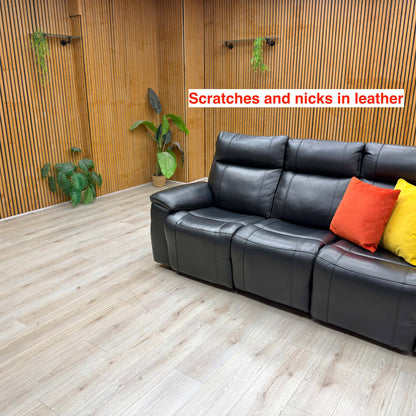 ‘Aero’ Jet Black Cat-40:23 Leather 3 Seater Power Recliner Sofa with Power Headrests