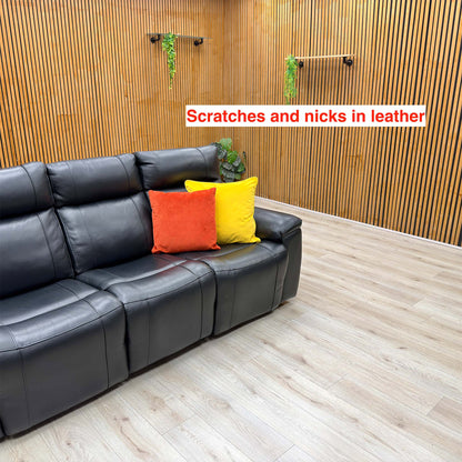 ‘Aero’ Jet Black Cat-40:23 Leather 3 Seater Power Recliner Sofa with Power Headrests