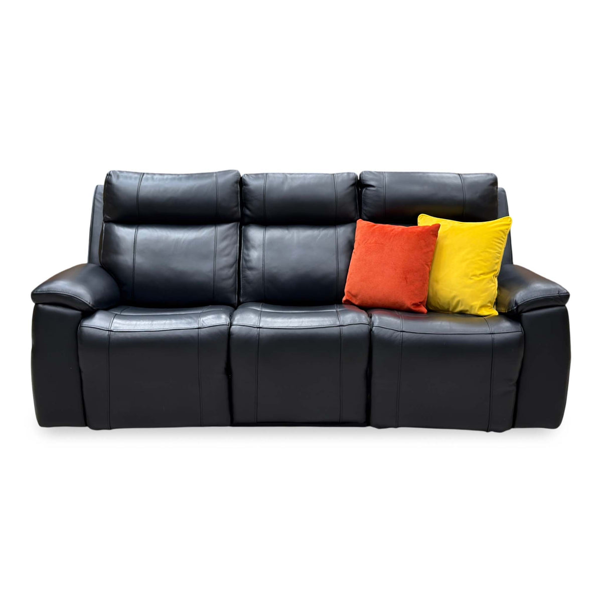 ‘Aero’ Jet Black Cat-40:23 Leather 3 Seater Power Recliner Sofa with Power Headrests
