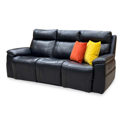 ‘Aero’ Jet Black Cat-40:23 Leather 3 Seater Power Recliner Sofa with Power Headrests