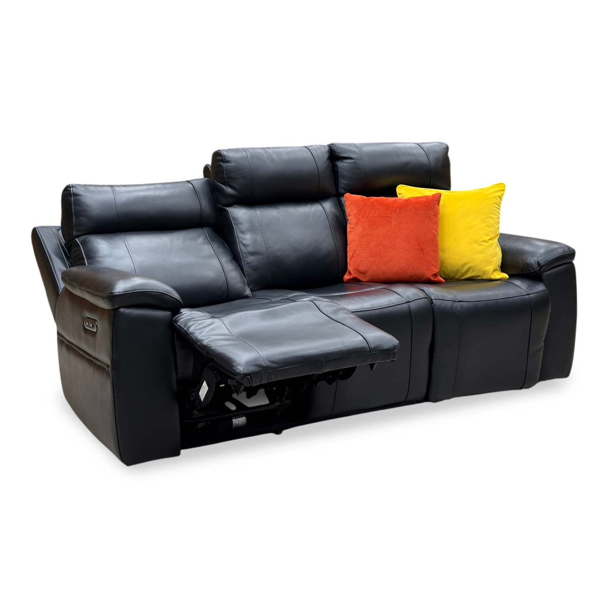‘Aero’ Jet Black Cat-40:23 Leather 3 Seater Power Recliner Sofa with Power Headrests