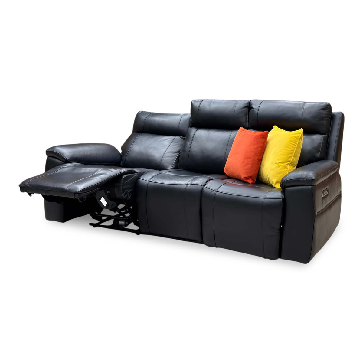 ‘Aero’ Jet Black Cat-40:23 Leather 3 Seater Power Recliner Sofa with Power Headrests