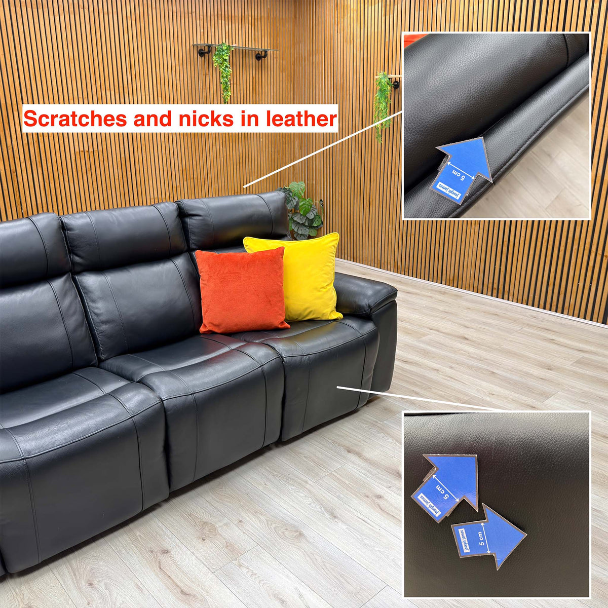 ‘Aero’ Jet Black Cat-40:23 Leather 3 Seater Power Recliner Sofa with Power Headrests