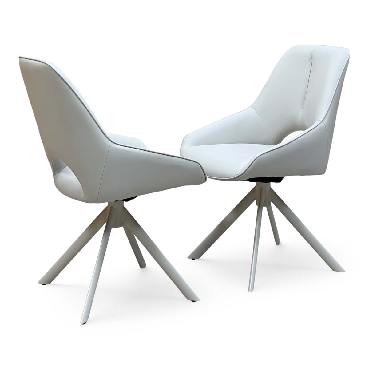 'Tino' Neutral Faux Leather Pair of Swivel Dining Chairs