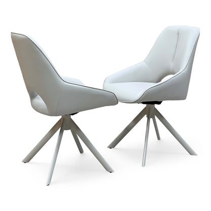 'Tino' Neutral Faux Leather Pair of Swivel Dining Chairs